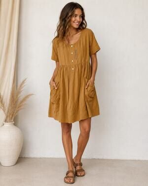 Steven Alan Mustard Yellow Babydoll Mini Dress Womens S Casual Lagenlook Minimal